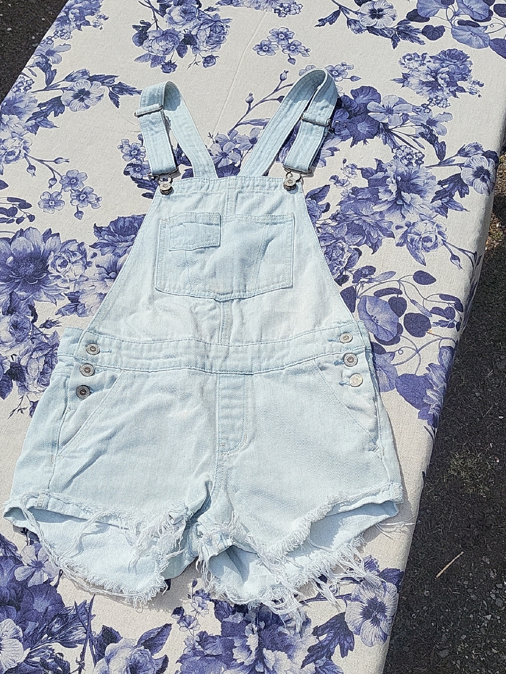 Hollister Light Blue Denim Shortalls with Front Bib